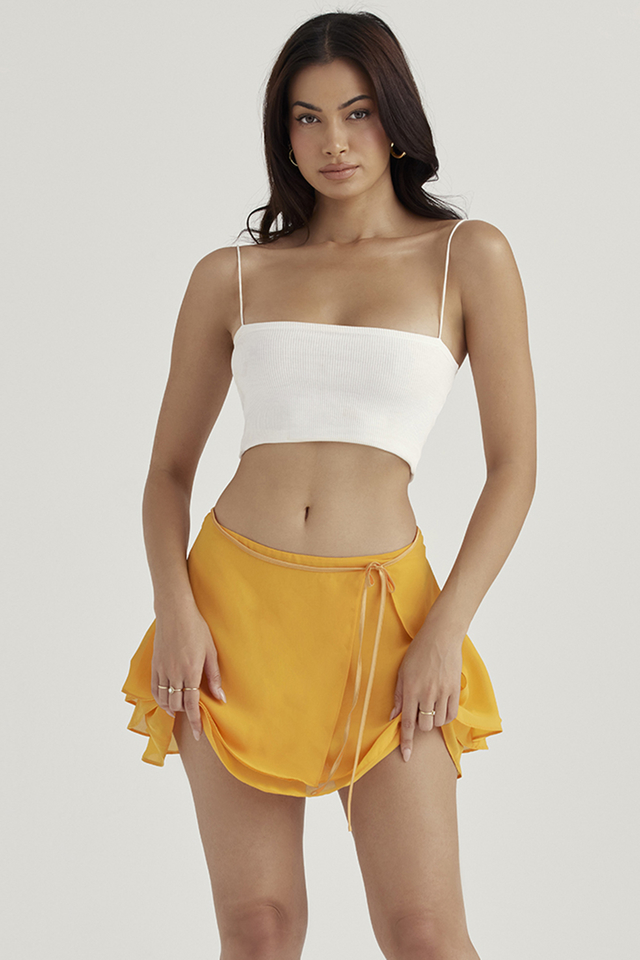 'Clarice' Tangerine Floaty Layered Mini Skirt